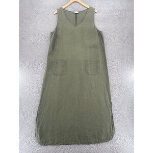 J Jill Dress Womens Large Gray Love Linen V Neck Shift Sleeveless Pockets Midi